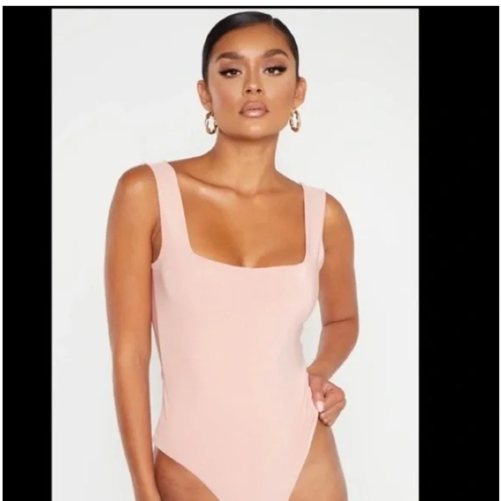 Express Light Pink Square Neck Bodysuit - Medium